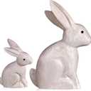 2 Pcs Easter Bunny Decor Wooden Bunny Figurines Vintage Rabbit Statue Home Decor Rustic Spring Table Decorations for Easter Farmhouse Shelf Tabletop Craft Gift(Vintage White)