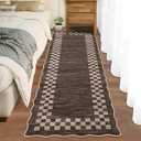 GarveeHome Hallway Runner Rug 2x6 Non Slip Scalloped Washable Rug for Kitchen Entry Stain Resistant Modern Border Throw Floor Carpet Long Runner Mat for Bathroom Living Room Bedside, Brown