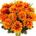 Fall Flowers Artificial Mums 2 Pcs 18 Heads Silk Chrysanthemums Fake Mums Faux Floral Bouquet Arrangements for Home Decor Indoor Outdoors Planter Pots Porch Wedding Autumn Decoration