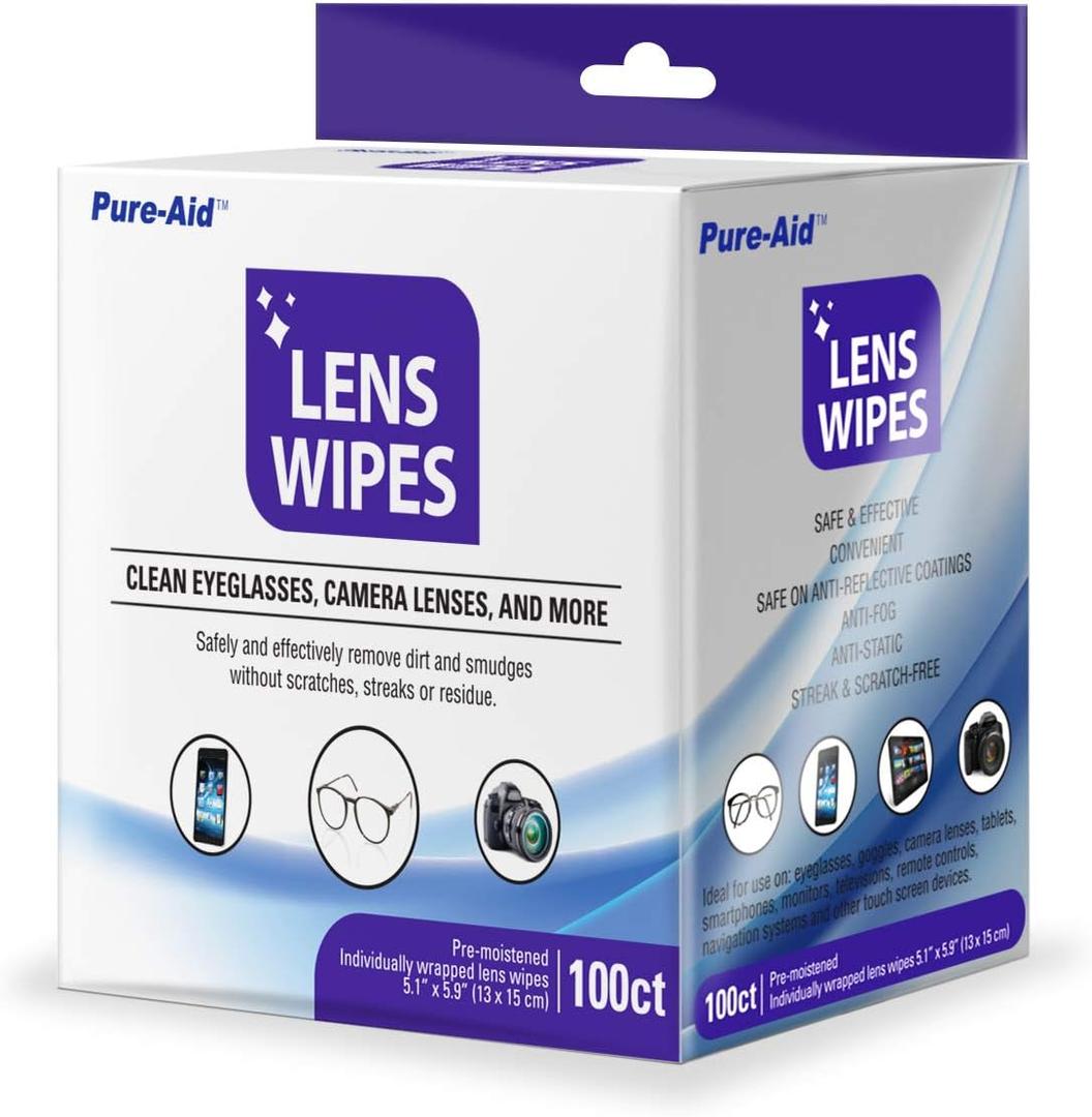 Lens Wipes, Cleans Eyeglasses Camera Lenses, Smart Phones and More (Lense Wipes 100ct (1pk))