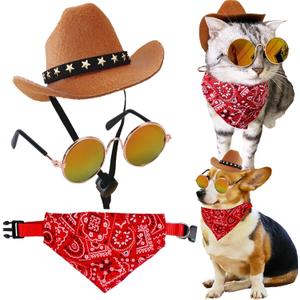 Cowboy Costume for Pet Cowboy Bandanna Cowboy Hat for Pet Cowgirl Bandanna Sunglasses Hiphop Costume for Pet Hippie Costume