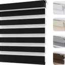 Joydeco No Drill Zebra Blinds for Windows, Cordless Day & Night Dual Sheer Roller Shades, Easy Installation, Free-Stop Lift System, Light Filtering Privacy Blinds for Home(Black,35" W x 75" H)