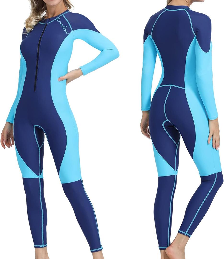 OMGear Dive Skin for Women Men Snorkel Suit Full Body Swimsuit Quick Dry Thin Diving Suit UV Protection Rash Guard Long Sleeve Swimwear Swimming Kayaking Snorkeling Gear (Medium, AquaNavy Blue)