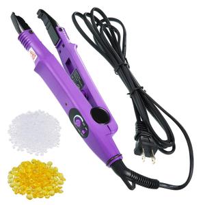 Zhehao Fusion Hair Extensions Tool Us Plug Professional Hair Extensions Tools U Tip Professional Fusion Heat Iron Connector Wand with 2 Bags Keratin Glue Granule Beads(Purple,a Head)