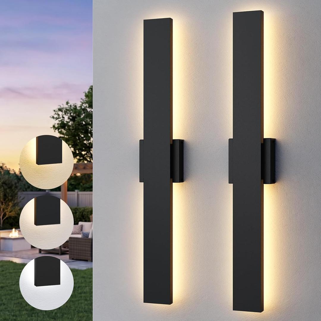 2 Pack 31.5in LED Outdoor Wall Lights, 3CCT & 10%-100% Dimmable, IP65 Waterproof, Black Modern Exterior Lighting Fixtures, Linear Long Exterior Wall Light for Porch,Yard