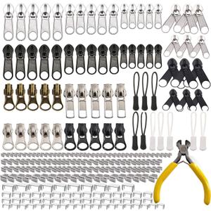 Meikeer 252-Piece Zipper Repair Kit with Replacement Zippers and Pulls, Universal Tools for Luggage, Bags, Jackets, and Outdoor Gear