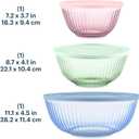 Pyrex Colors (3-Pack, Full Set) Sculpted Tinted Glass Mixing Bowls With Plastic Lids, Nesting Space Saving Set of Bowls For Prepping and Baking, 1.3QT, 2.3QT & 4.5Q, (Pink, Green, Blue), 3 Pack, Small/Medium/Large, With Lids