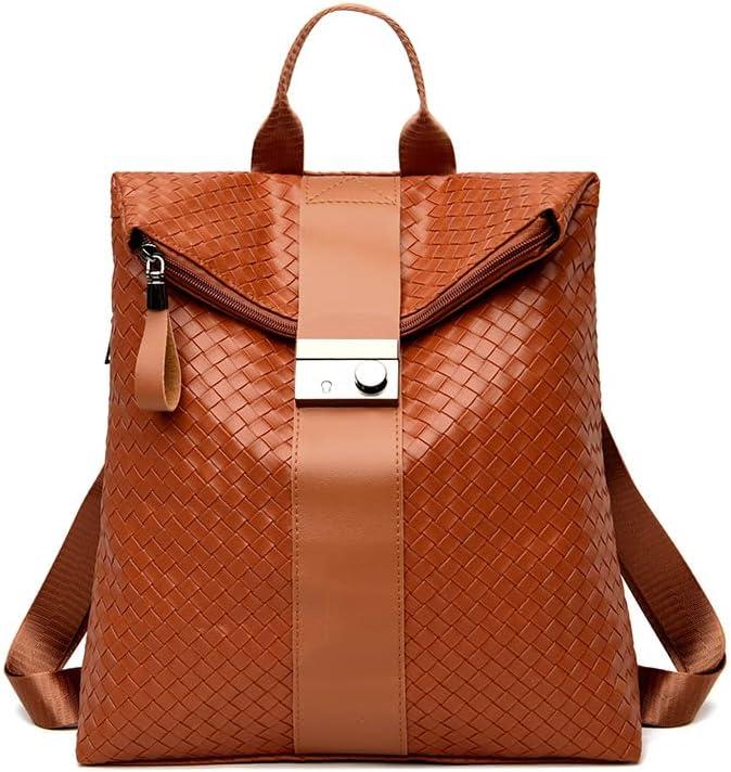 Soft artificial leather woven pattern fashionable women's backpack (brown)