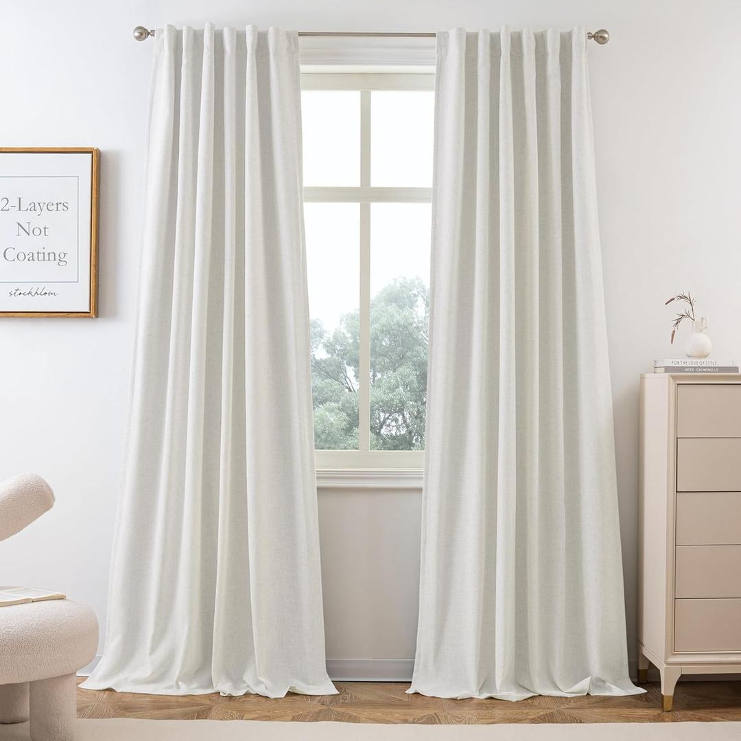 DriftAway 100% Blackout Natural Cream Linen Curtains for Bedroom 84 Inches Long Double Layer Drape Farmhouse Thermal Insulated 3 Inch Rod Pocket Back Tab Full Light Blocking 2 Panels for Living Room