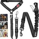 Lukovee Dog Seatbelt Leash for Cars, 2 Pack Pet Safety Car Seat Belt with Adjustable Buckle & Reflective Bungee, Connect Dog Harness in Vehicle Car Dogs Restraint Travel Daily Use (Black)