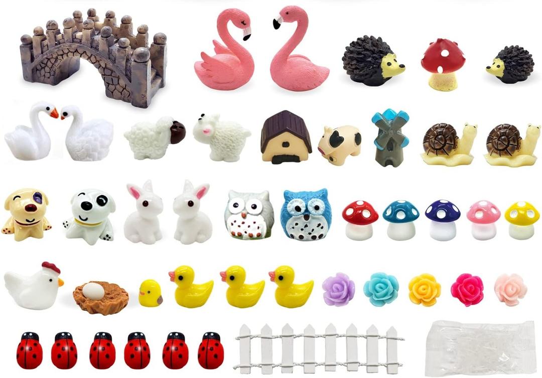 Fairy Garden Accessories, Animals, Miniature Figurines, Micro Landscape Ornaments Kit, DIY, Environmental Resin