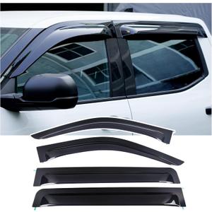 Large Rain Guards Window Visors for 2022-2026 Toyota Tundra CrewMax Cab Outside-Mount Wind Vent Deflector Truck Accessories Dark Smoke 4-Piece Set with Thicker