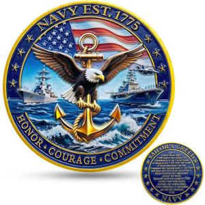 United-States-Navy Challenge Coin Est. 1775, Eagle, Anchor, Ships, Aircraft, Honor Courage Commitment - Sailor's Creed - Military Collectible Coin for Veterans and Service Members