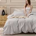 Bedsure 100% Washed Cotton Duvet Cover King - Light Grey Minimalist Bedding Set Linen Like - PureWoven Plain Simple & Soft Comforter Cover for All Seasons (King, 104"x90")