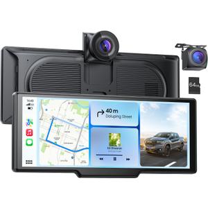 9.26" Portable CarPlay Screen for Apple Carplay & Android Auto with 4K Dash Cam & HD Backup Camera, Wireless Car Play with Strongest Bluetooth 5.2, OTA Updates, Voice Control, GPS Navigation