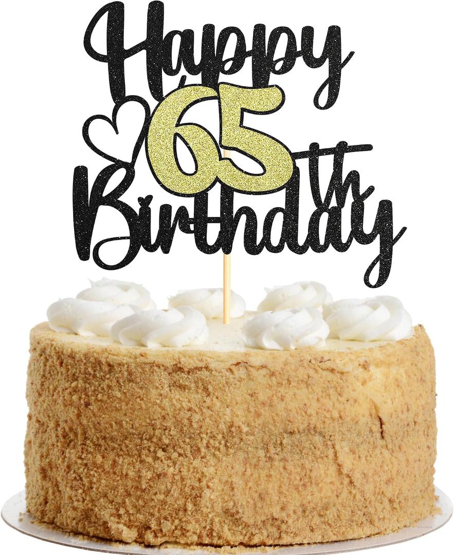 10 x Sumerk 1 PC Happy 65th Birthday Cake Topper Gold Happy Birthday Cake Decorations for Women Men 65th Birthday Cake Toppers Cake Decoration for Birthday Anniversary Party