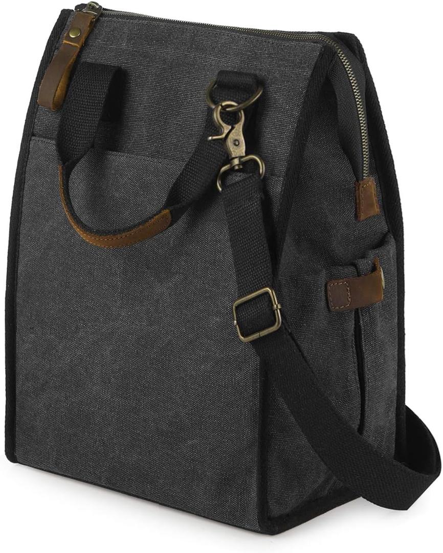 SMRITI Insulated Canvas Lunch Bag for Women/Men-9.6 L Reusable Leakproof Lunch Tote Bag for Work Picnic Beach - Fashion Lunchbox for Men and Women with Shoulder Strap(Dark Grey)