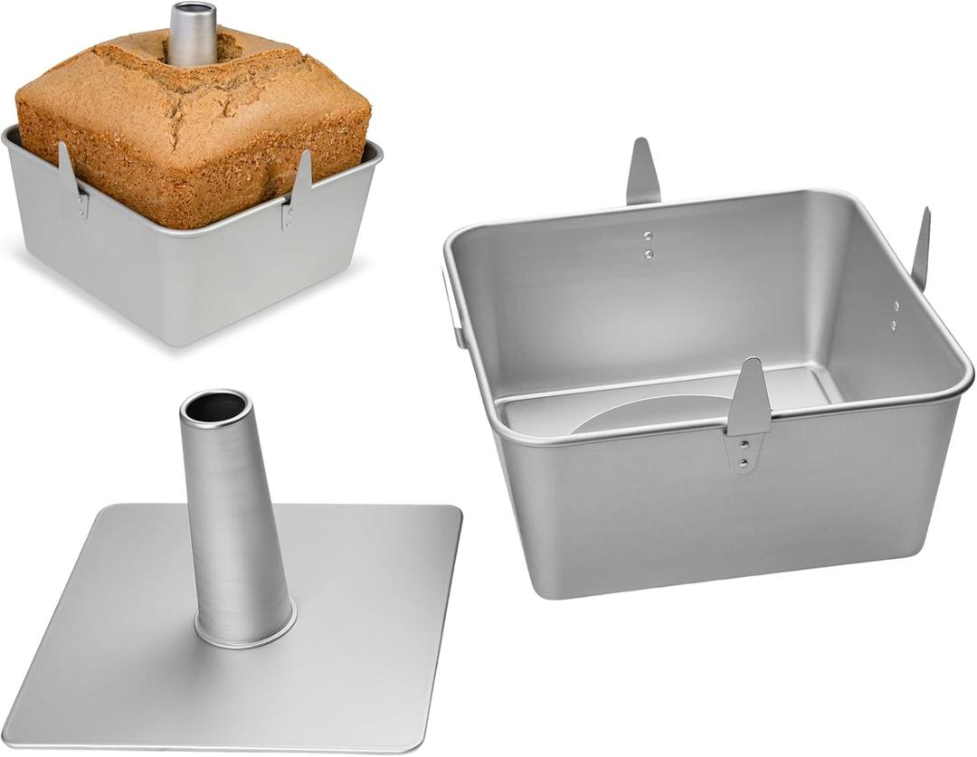 Square Tube Cake Pan, 18 Cup Recipes, 10 Inch Anodized Aluminum Angel Food, Chiffon & Pound Cake Pan with Removable Bottom and Cooling Feet