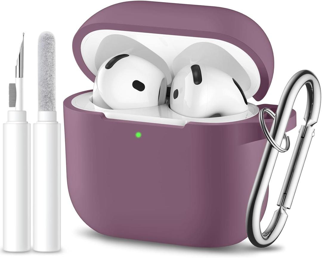 for Airpods 4th Generation Case Cover(2024),Soft Silicone Full Protective Case for AirPods 4 Case with Keychain & Cleaner Kit,Compatible with Apple Airpods 4 for Women,MenSmokepurple