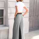 TARSE Womens Linen Wide Leg Pants Striped Drawstring Elastic Waist Loose Fit Summer Boho Casual Trendy Pants with Pockets (S)
