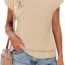 MEROKEETY Women's Fall Fuzzy Fleece Sweater Vest Cozy Cap Sleeve Crew Neck Pullover Knit Tops (Beige, XL)