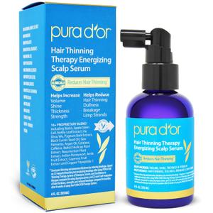 PURA D'OR Hair Thinning Therapy Energizing Scalp Serum Revitalizer (4oz) with Argan Oil, Biotin, Caffeine, Stem Cell, Catalase & DHT Blockers, All Hair Types, Men & Women 