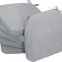 AAAAAcessories D-Shaped Chair Cushions, 2" Thick Dining Chair Pads with Ties and Removable, Machine-Washable Cover, 17" x 16", Set of 6, Gray