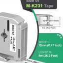 6-Pack M-K231 Label Tape 12mm 0.47 White Replacement for Brother P Touch M Tape M231 MK231 M-231 M-K231s for Brother PT-M95 PT-70BM PT-90 PT-85 PT65 45 Label Maker Refills, 6-Pack