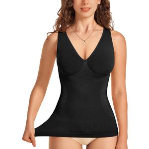 Gotoly Shapewear for Women Compression Tank Tops Tummy Control Body Shaper Seamless Workout V-Neck Camisole Cami Tops (Small, Black)