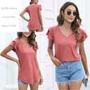2 x T&Twenties Womens Summer Tops Ruffle Short Sleeve Tunic Tops V Neck Loose Fit Flowy T-Shirts (M)