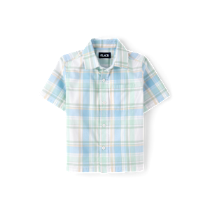 The Children's Place, Boys, Short Sleeve Button Down Shirt, Mint Chip Plaid, X-Small