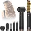 5 in 1 Hair Styler & Hot Air Brush - Air Curling Wrap with Low-Speed Negative Ion Technology, Hair Dryer Brush for Drying, Curling, Straightening & Styling, Hair Styling Tools at Home (Black)