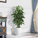 Artificial Dracaena Plant Indoor 5FT - Fake Tree with White Tall Planter - Faux Yucca Tall Fake Floor Plant in Pot - Artificial Trees for Home Office Living Room Decor Indoor