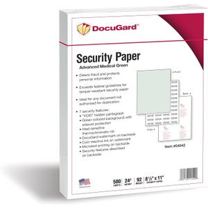 DocuGard Medical Security Papers, 24 lb Bond Weight, 8.5 x 11, Green, 500/Ream