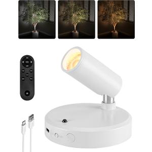 EZVALO Battery-Powered LED Spotlight Indoor, Wireless Picture Lights with Remote, 5500mAh Rechargeable Mini Display Light, Uplighting Indoor for Artwork, Tree, Painting, Portrait (1-Pack White)