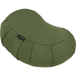 Retrospec Sedona Zafu Meditation Cushion with Buckwheat Hull Fill - Adjustable Yoga & Pilates Equipment Support - 17in Crescent Cotton Cover (Basil)