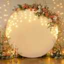 7.2 FT White Round Backdrop Cover with Lights String for Circle Arch Stand Circle Backdrop Cover with LED Fairy Lights for Wedding Arch Baby Shower Birthday Party Photo Shoot Photography Background