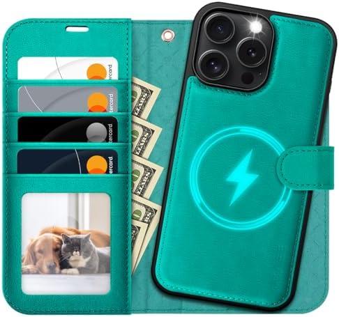 OCASE for iPhone 16 Pro Max Case Detachable Wallet Case with Card Holder, 2 in 1 Pu Leather Flip Folio with RFID Blocking Stand Wrist Strap Shockproof Phone Cover 6.9 Inch 2024, Blue Green