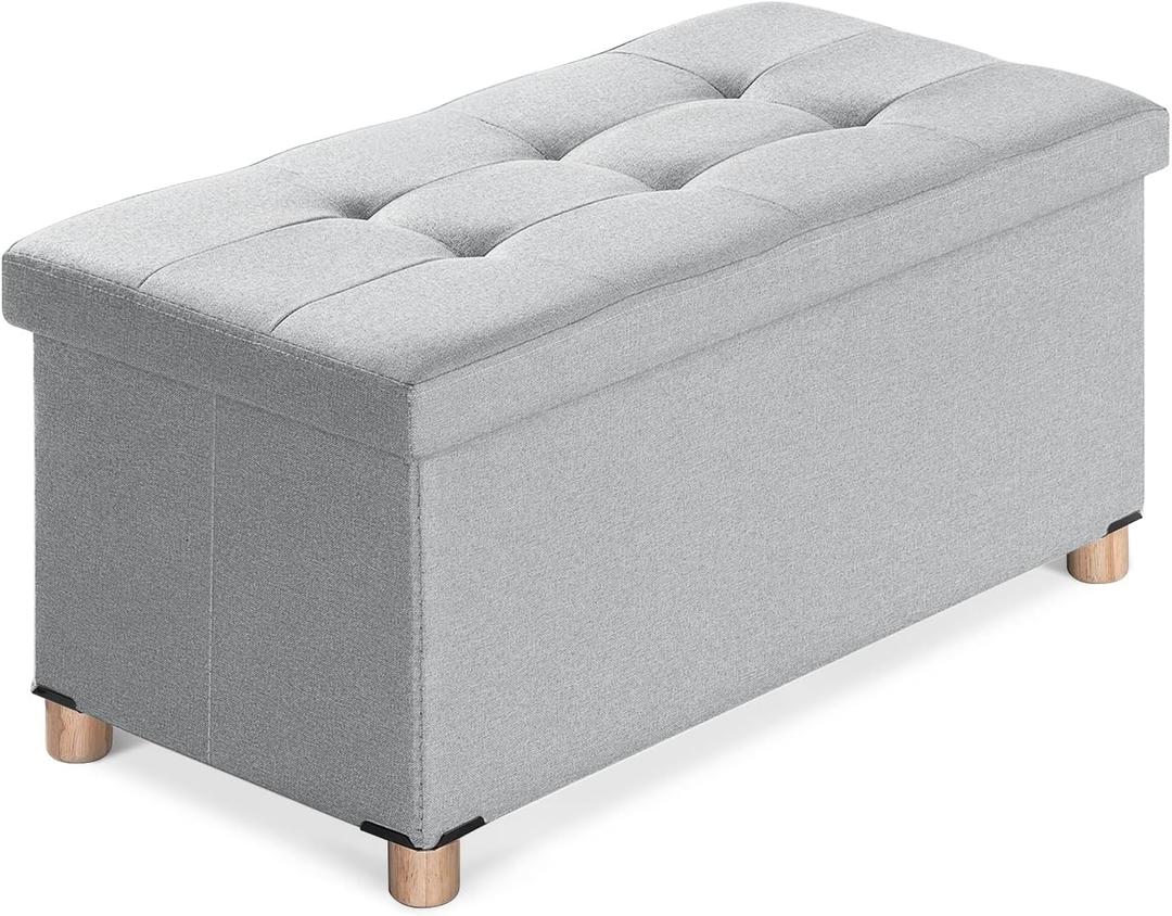 BRIAN & DANY 30 Inches Folding Storage Ottoman Bench, Ottoman with Storage Bench for Bedroom, Living Room, Entryway, Foot Rest with Legs, Light Gray (30"D x 15"W x 15"H, Light Grey)