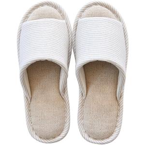 MAGILONA Women House Slippers Mens Bedroom Indoor Shoes Fall Memory Foam Open-Toe Home Shoes Slid Flax Soft Non-Slip Shoes (7-8 Women/8-9 Men, Beige)
