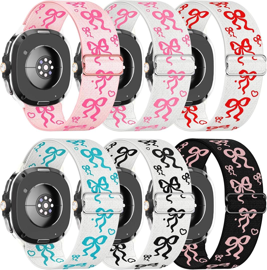 WKC 6 Pack Stretchy Solo Loop Band Compatible with Samsung Galaxy Watch 8 40mm/44mm/Classic 46mm (2025 Released), 22mm Wide Soft Elastic Braided Strap for Galaxy Watch 8 40mm 44mm 46mm for Women Girl
