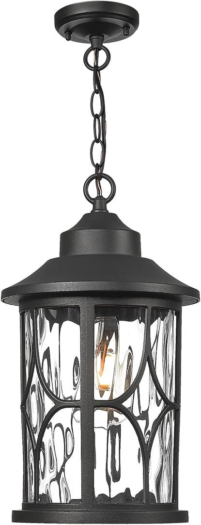 zeyu Modern Outdoor Hanging Porch Light, 14.6 Inch Outdoor Pendant Lights for Porch, Die-Cast Aluminum with Clear Water Ripple Glass, Black Finish, ZX48MH-WG BK (Large) zeyu Modern Outdoor Hanging Porch Light, 14.6 Inch Outdoor Pendant Lights for Porch, Die-Cast Aluminum with Clear Water Ripple Glass, Black Finish, ZX48MH-WG BK (Large)