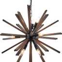 9-Light Sputnik Pendant Light Black, Farmhouse Wood Chandelier for Dining Room Industrial Hanging Light Fixture Ceiling for Bedroom Entryway Kitchen Foyer Living Room