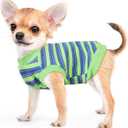 Dog Shirt, Pet Clothes for Chihuahua, Yorkie Teacup Costumes Striped, Small Dogs Sleeveless Tank Top Vest, Breathable Cotton Puppy T-Shirt, Cat Apparel Outfit (Green, XS)
