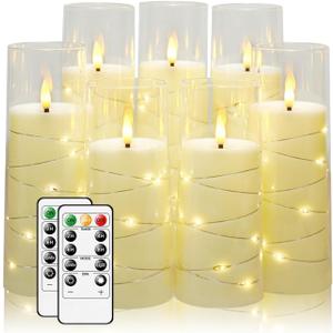 Flameless Candles,with Embedded Star String, Battery Operated Candles Flickering LED Pillar Candles with Remote Control and Timer, Home Decoration Add a Warm and Romantic Atmosphere, Set of 7 (Ivory)