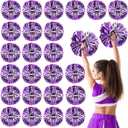Yunsailing 24 Pack Cheerleading Pom Poms with Baton Handle 14.5 Inch Metallic Cheering Squad Pompoms for Team Sports Football Dance Cheering Adults(Purple and Silver)