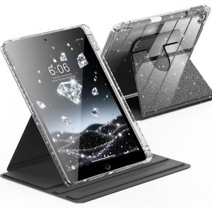INFILAND Rotating Case for iPad 9th Generation (2021) / 8th Generation (2020) / 7th Generation (2019) 10.2 Inch 360 Rotating Cute Glitter Cover with Crystal Clear Back, Pencil Holder (Black)