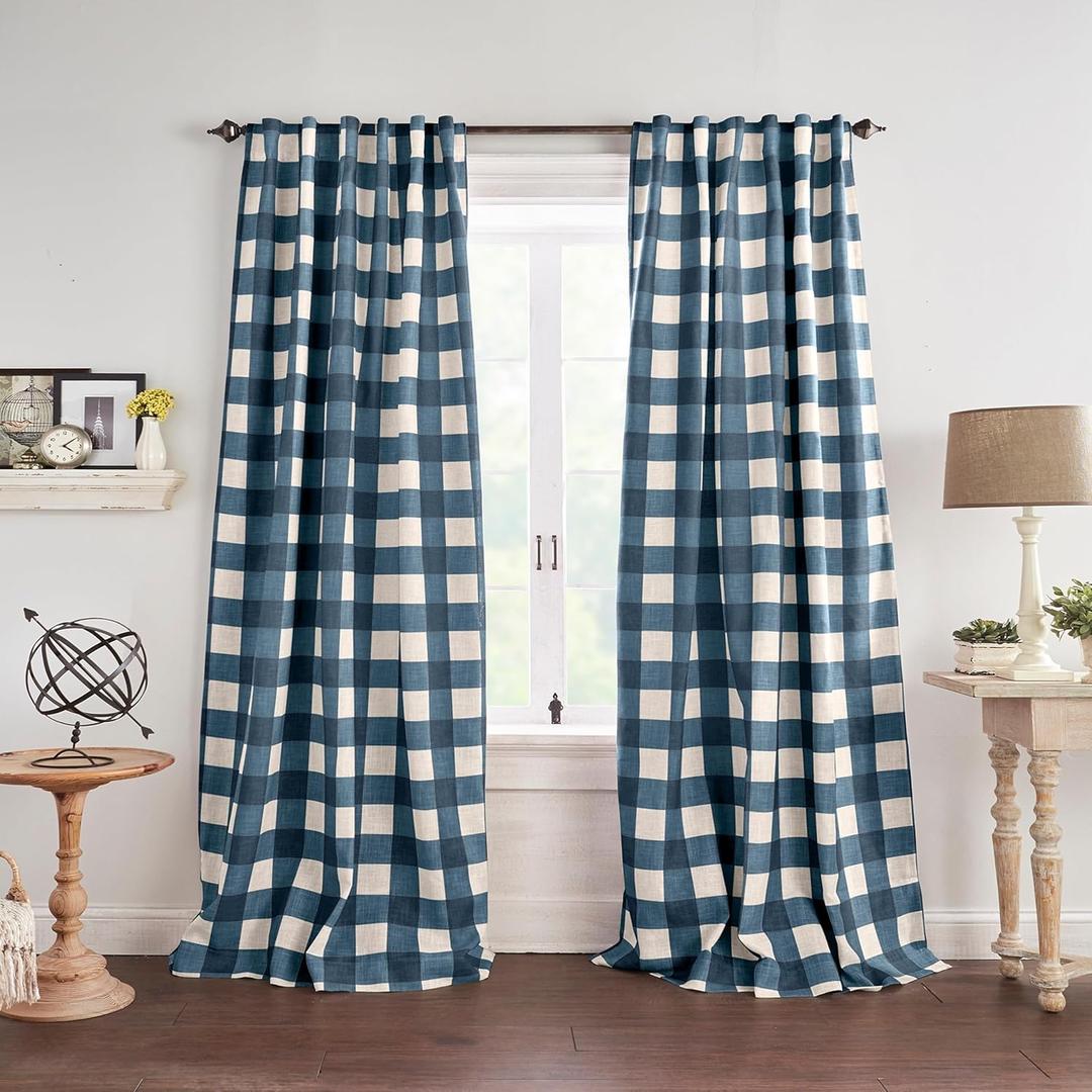Elrene Home Fashions Farmhouse Living Grainger Buffalo-Check Blackout Window Curtain, Living Room and Bedroom Drape with Rod Pocket Tabs, 52" x 84", Indigo, 1 Panel