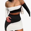 Women's Summer Two-Piece Skirt Sets Sexy Off Shoulders Top Y2K Going Out Short T-Shirt Sets Mini Dress Outfits D293, Size S