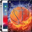 Rotating Case for iPad 9th/ 8th/ 7th Generation 10.2 inch 2021/2020/2019, Premium PU Leather Multi-Angle Viewing Stand TPU Cover with Auto Wake/Sleep, Basketball on Fire Water